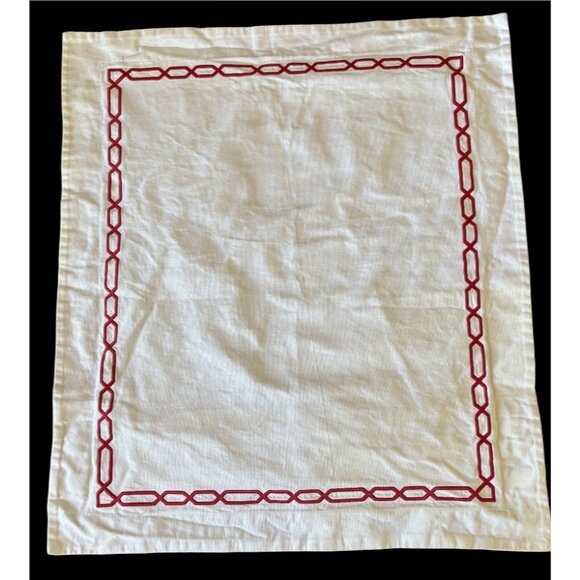 Pottery Barn White Canvas Pillow Shams With Red Chain Trim READ